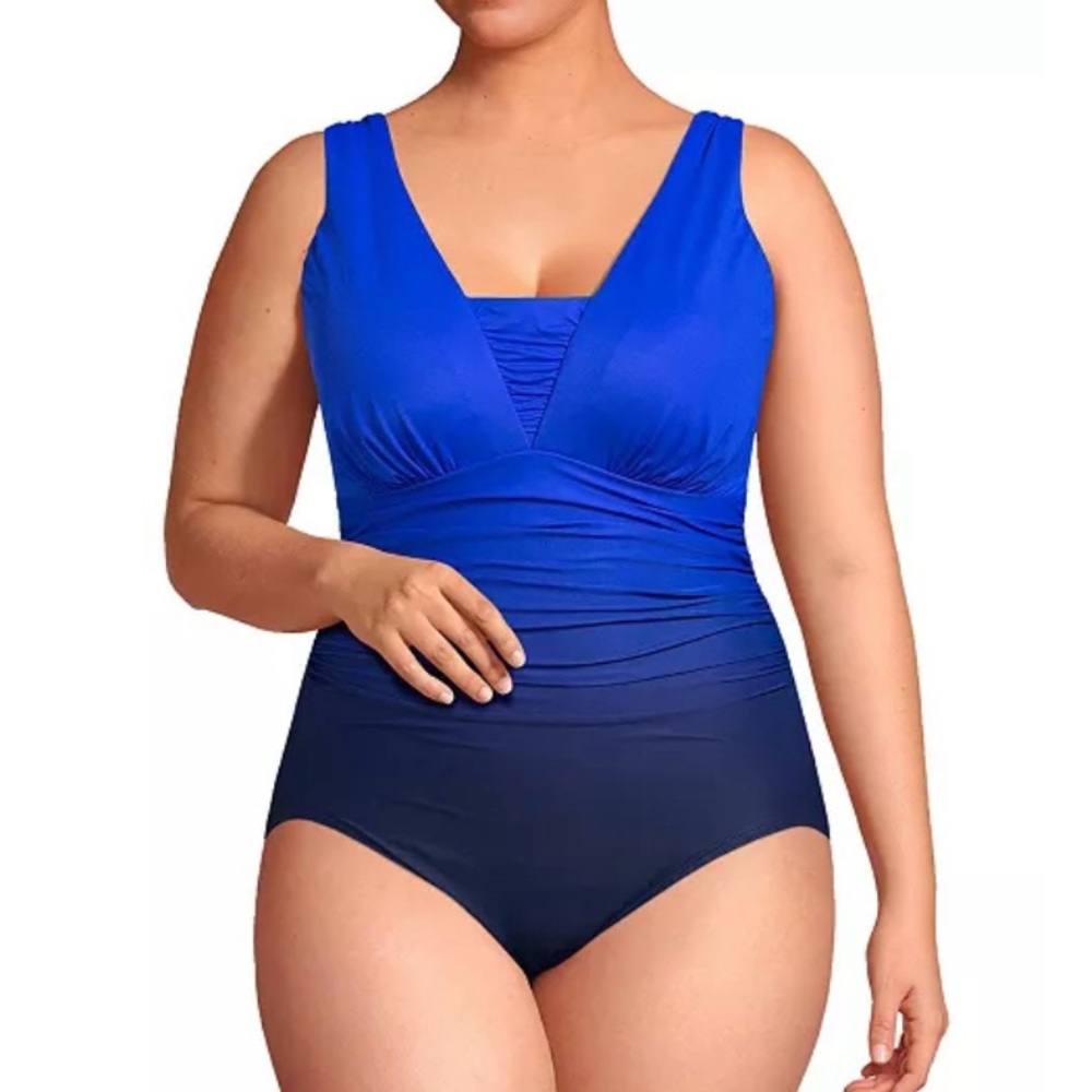 Lands' End Women's size 14 Slender Grecian Tummy Control One-Piece‎ Swimsuit